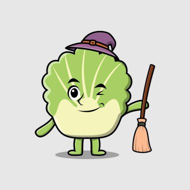 Tatlı çizgi film cadısı. Şapkası ve süpürgesi olan çin lahanası karakteri.