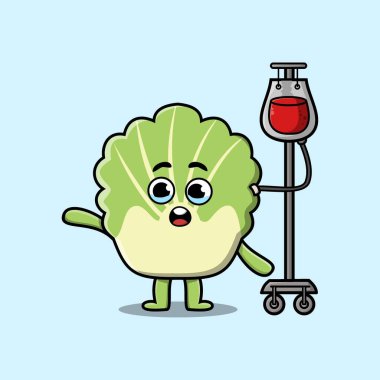 Şirin bir çizgi film çizimi. Çin lahanası. Tatlı, modern tarzda kan nakli yaptırıyor.