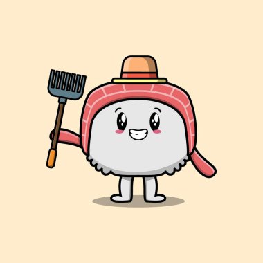 Tatlı çizgi film Tarım işçisi sushi yaba vektör görüntüsü ile sevimli modern stil tasarımı