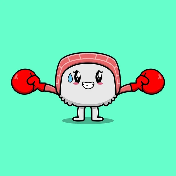 Симпатичный Талисман Суши Играющий Спорт Боксёрских Перчатках Милый Стильный Дизайн — стоковый вектор