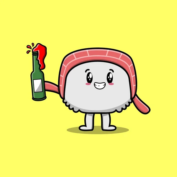 Χαριτωμένο Χαρακτήρα Κινουμένων Σχεδίων Sushi Σόδα Μπουκάλι Στο Μοντέρνο Χαριτωμένο — Διανυσματικό Αρχείο