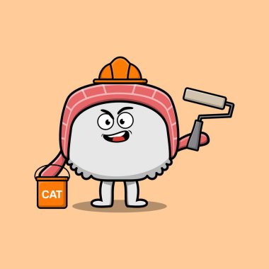 Üç boyutlu modern stil tasarımı ile çizilmiş sevimli bir çizgi film suşisi.