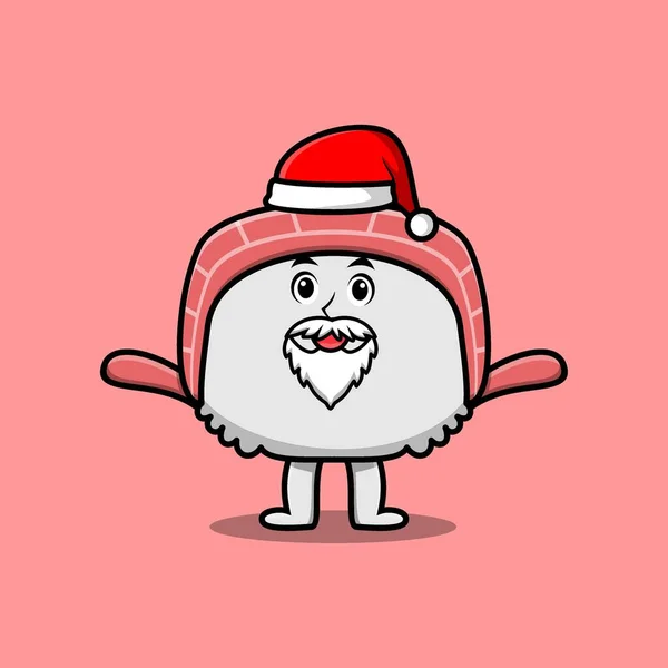 Lindo Personaje Mascota Dibujos Animados Sushi Santa Claus Carácter Navidad — Vector de stock