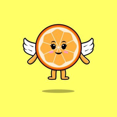 Modern stil tasarımında kanat takan sevimli, turuncu meyve karakteri.