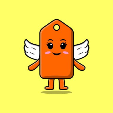 Modern stil tasarımında kanat takan sevimli karikatür fiyat etiketi karakteri