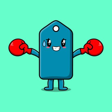 Şirin Price etiket maskotu. Boks eldivenleri ve şık tasarım ile spor yapıyor.