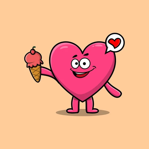 Lindo Personaje Dibujos Animados Corazón Encantador Celebración Cono Helado — Vector de stock