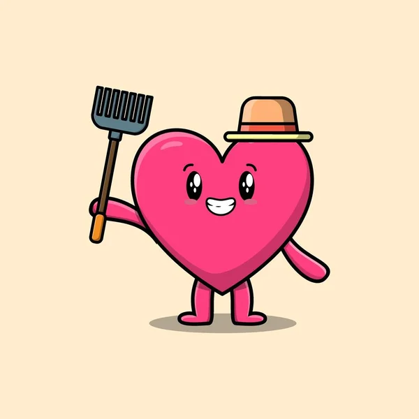 Cute Cartoon Agricultural Worker Lovely Heart Pitchfork Vector Image Cute — Stock Vector