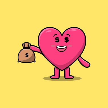 Sevimli çizgi film Modern tasarımda komik şekilli para çantalı çılgın zengin kalbi