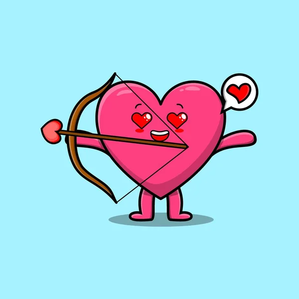 Schattige Cartoon Mascotte Karakter Romantische Cupido Mooi Hart Met Liefde — Stockvector