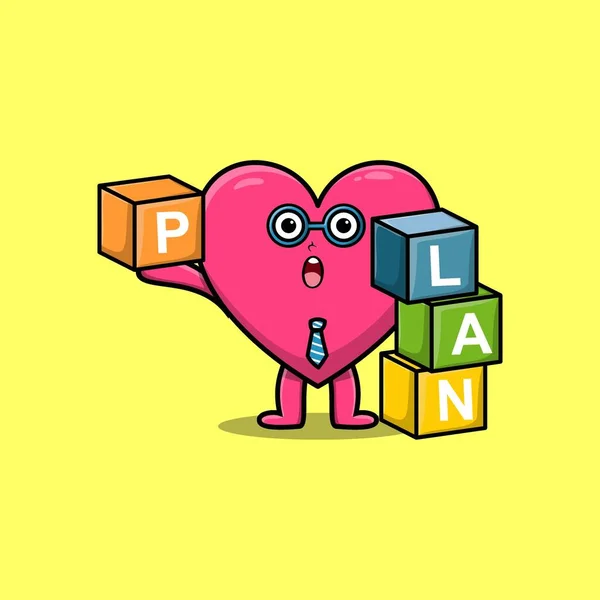 Cute Cartoon Lovely Heart Businessman Stacking Plan Box Modern Style — Stock Vector