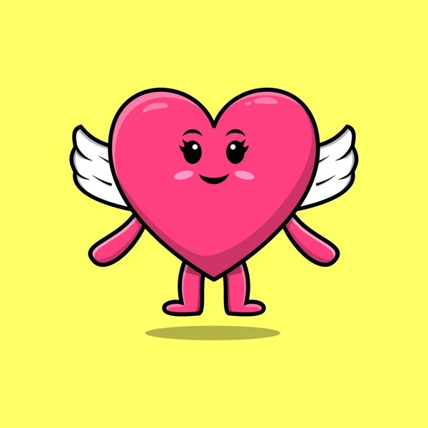 Cute Cartoon Lovely Heart Character Wearing Wings Modern Style Design — Stock Vector