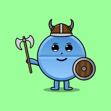 Sevimli çizgi film karakteri İlaç iksiri korsan şapkası ve baltası ve kalkanı var