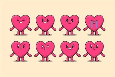 Set kawaii lovely heart cartoon with different expressions of cartoon face vector illustrations