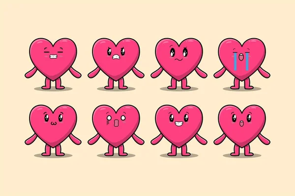 Set Kawaii Lovely Heart Cartoon Different Expressions Cartoon Face Vector — Stockový vektor