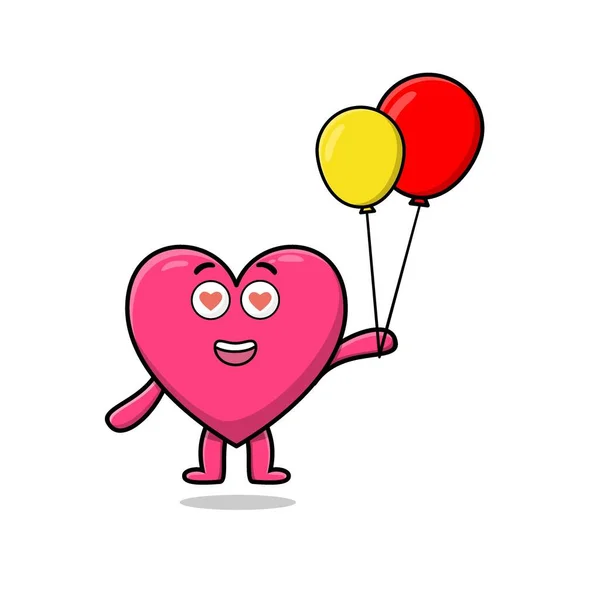 Cute Cartoon Lovely Heart Floating Balloon Cartoon Vector Illustration — Vetor de Stock