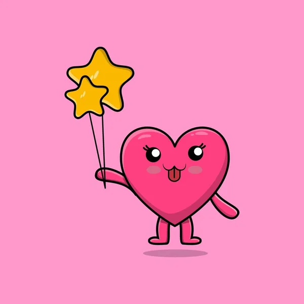 Cute Cartoon Lovely Heart Floating Star Balloon Cartoon Vector Illustration — 图库矢量图片