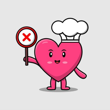 cute cartoon lovely heart holding wrong sign in vector character illustration
