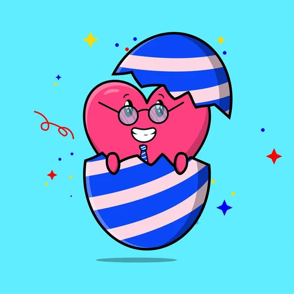 Cute Cartoon Lovely Heart Character Coming Out Easter Egg Look — Vetor de Stock