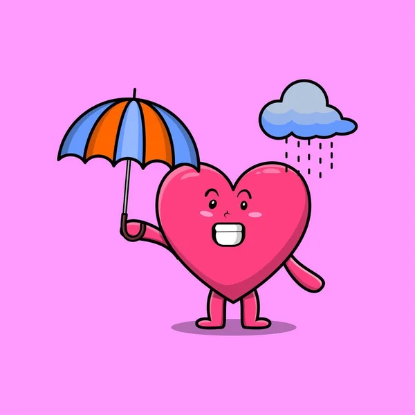 Cute Cartoon Lovely Heart Character Rain Using Umbrella Modern Style — 스톡 벡터