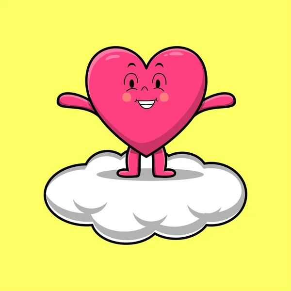 Cute Cartoon Lovely Heart Character Standing Cloud Vector Illustration — Vector de stock