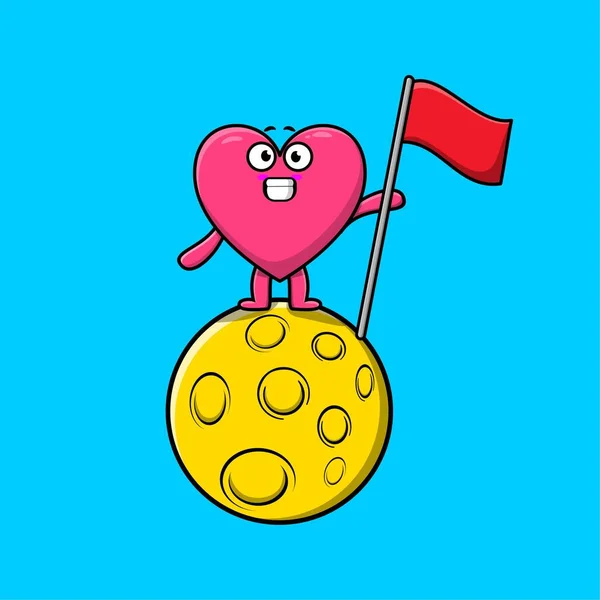 Cute Cartoon Lovely Heart Character Standing Moon Flag Modern Design — 스톡 벡터