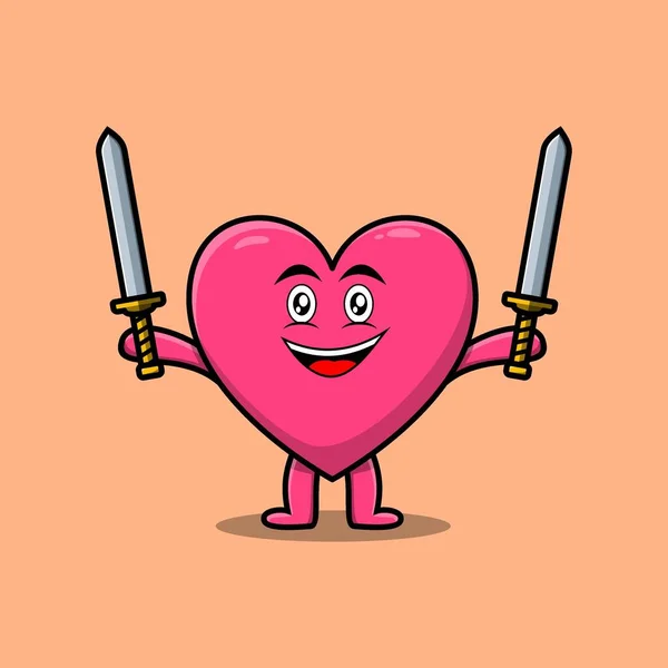 Kawaii Lovely Heart Cartoon Character Different Expressions Cartoon Face Vector — Vetor de Stock