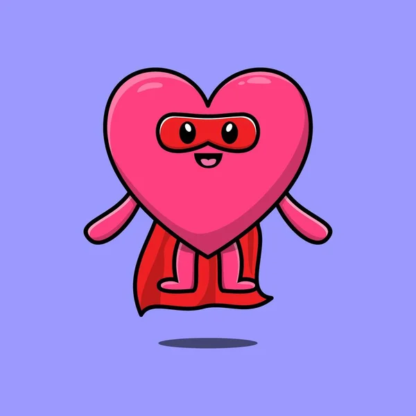 Cute Lovely Heart Superhero Character Flaying Illustration Cartoon Vector Concept — 스톡 벡터