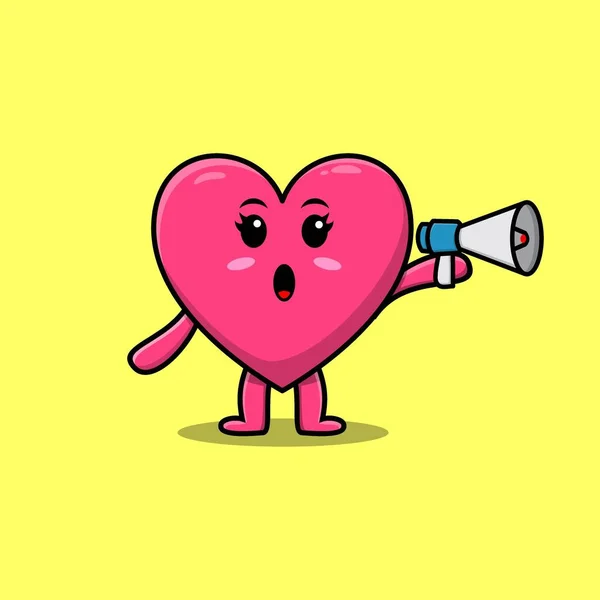 Cute Cartoon Lovely Heart Character Speak Megaphone Cartoon Style Concept — Stock Vector