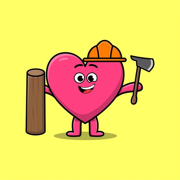 Cute Cartoon Lovely Heart Carpenter Character Wood Modern Style Design — 스톡 벡터