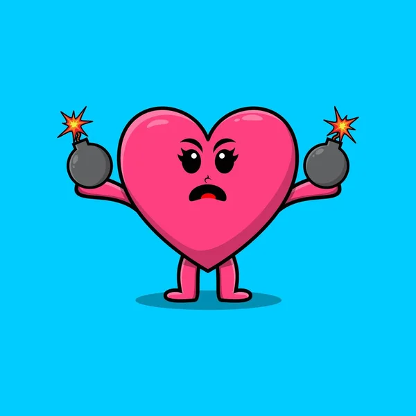 Cute Cartoon Lovely Heart Holding Bomb Scared Expression Modern Style — 스톡 벡터