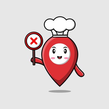 cute cartoon pin location holding wrong sign in vector fruit character illustration