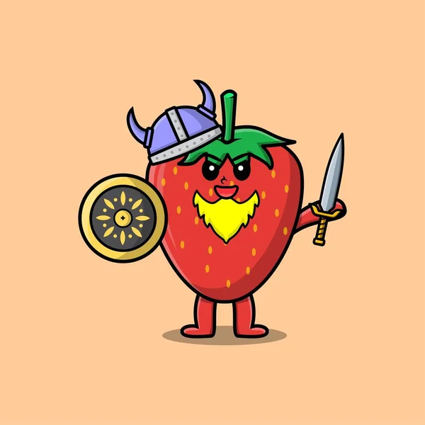 Kawaii Strawberry Cartoon Character Expressions Cartoon Face Vector Illustrations — 스톡 벡터