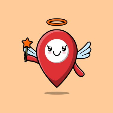 Cute Cartoon pin location character in the form of fairy in 3d cartoon style concept