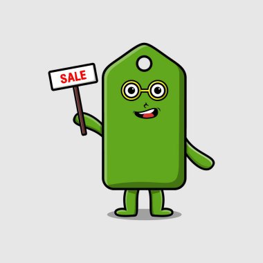 Sevimli çizgi film fiyat etiketi karakteri konsept düz çizgi film tarzında satış tabelaları tutuyor