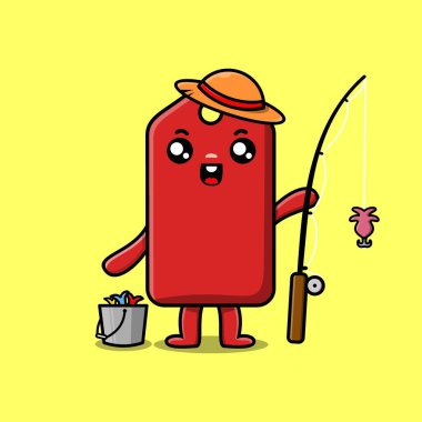 Şirin karikatür fiyat etiketi balık tutmaya hazır balıkçı malzemesi karikatür karakteri