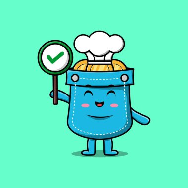 Çizgi film karakteri, vektör karakter çiziminde doğru tabela tutuyor.