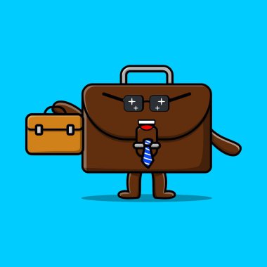 Konsept düz çizgi film tarzında şirin bir bavul karakter çizimi