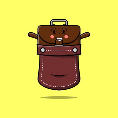 Konsept düz çizgi film tarzında şirin bir bavul karakter çizimi