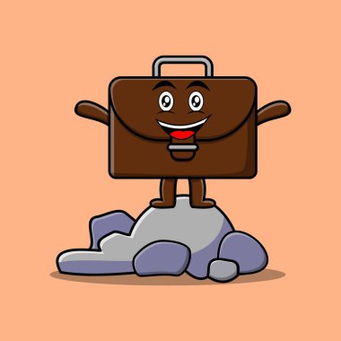 Taş vektör illüstrasyonunda duran şirin bavul karakteri konsept düz çizgi film tarzında