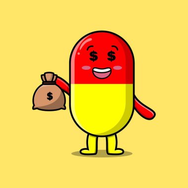 Sevimli çizgi film Modern tasarımda komik şekilli para çantalı çılgın zengin kapsül ilacı