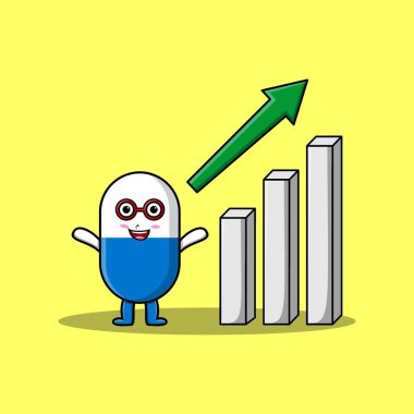 Düz modern tasarımla yükselen tabela grafikli şirin çizgi film kapsülü tıbbı