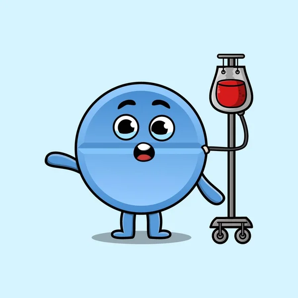 Cute Cartoon Illustration Pill Medicine Having Blood Transfusion Cute Modern — Stockvector