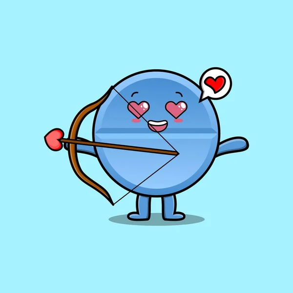 Cute Cartoon Mascot Character Romantic Cupid Pill Medicine Love Arrow — Stockový vektor