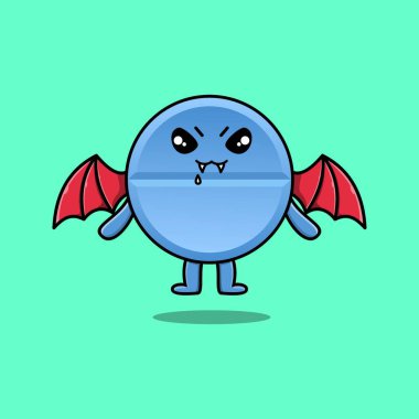 Şirin bir maskot çizgi filmi. İlaç karakteri, sevimli modern tarzda kanatları olan Dracula.