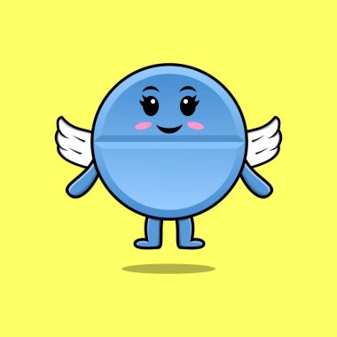 Modern stil tasarımında kanat takan sevimli çizgi roman tıp karakteri.