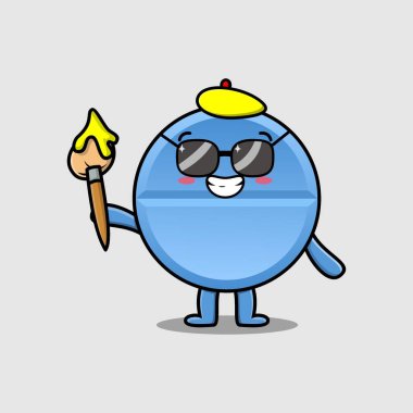 Sevimli bir çizgi film karakteri Şapkalı ilaç ressamı ve tasarım stili tasarım için fırça