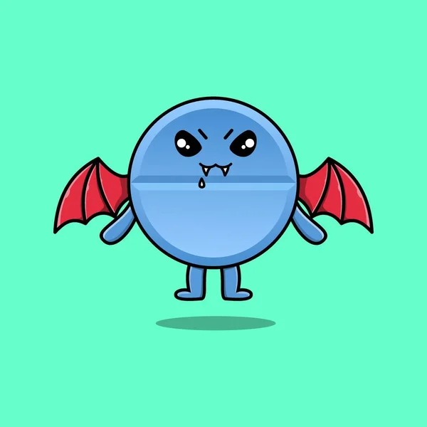 Cute Mascot Cartoon Pill Medicine Character Dracula Wings Cute Modern — Image vectorielle