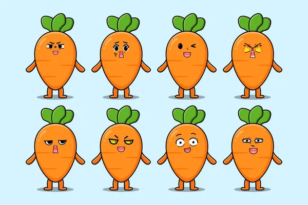 Set Kawaii Carrot Cartoon Character Different Expressions Cartoon Face Vector —  Vetores de Stock