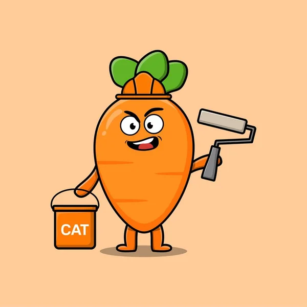Cute Cartoon Carrot Builder Character Painting Flat Modern Style Design — Wektor stockowy